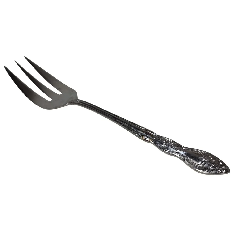 Rogers Stainless Steel Serving Fork Floral Pattern Made In Korea‎ Eight Inches